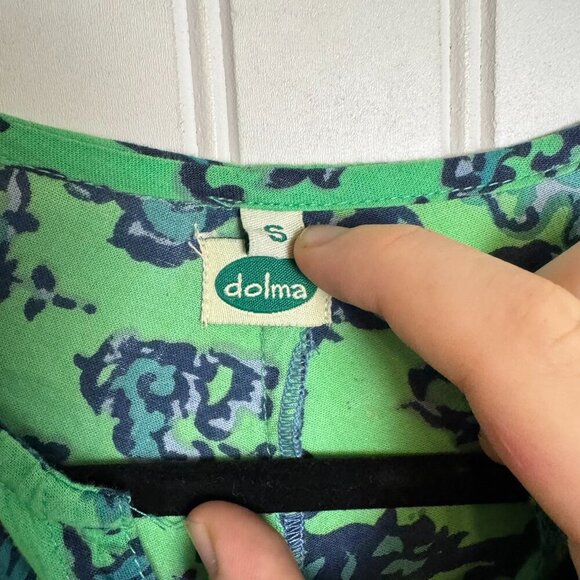 Dolma Green Print Long Sleeve V-Neck Maxi Dress 100% Cotton J34 - Picture 2 of 7